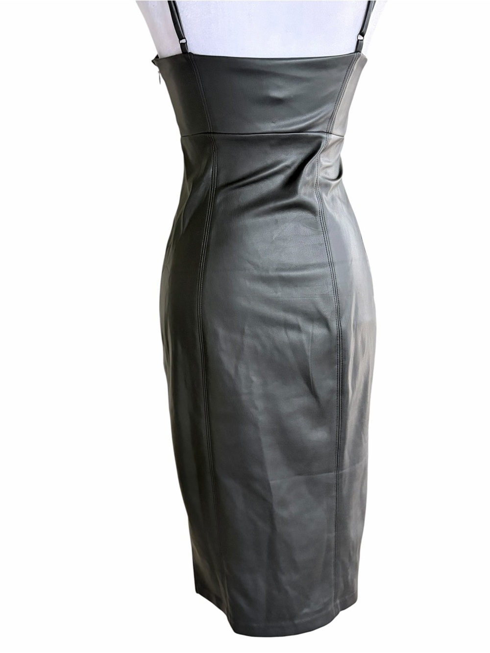 Express Black Faux Leather Slip Midi Dress with Front Slit - Picture 4 of 9